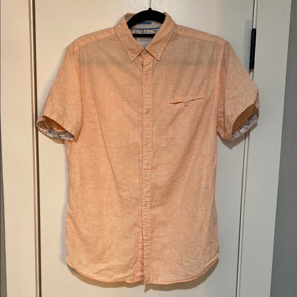 Cactus Man Orange Casual Button Down Shirt Short Sleeve